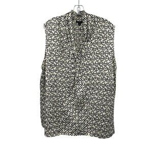 Talbots Womens Silk Blouse Black/Ivory Print Size 22W